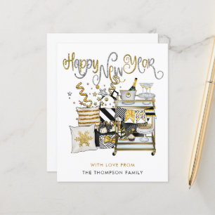 BUDGET Black Gold Glitter Script Happy New Year