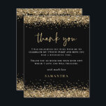 Budget Black Gold Glitter Twenty First Thank You<br><div class="desc">Black Gold Glitter Twenty First Party Thank You. A budget price SMALLER 4.5” x 5.6” alternative. Available in a SEMI-GLOSS 110 lb CARD STOCK which is the default option (thicker for invitations), OR a SATIN FINISH 80 lb THINNER PAPER STOCK (ideal for enclosures). Borders of faux gold glitter are at...</div>