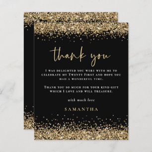 Budget Black Gold Glitter Twenty First Thank You