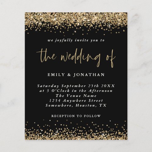 Budget Black Gold Glitter Wedding Invitation