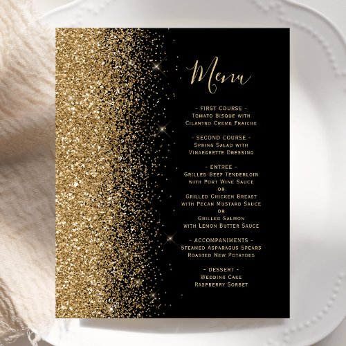 Budget Black Gold Glitter Wedding Menu