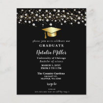 Budget Black Gold Hat Graduation Invitation