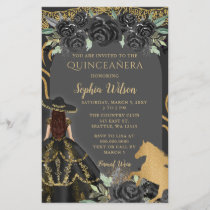 Budget Black Gold Horse Floral Charra Quinceañera