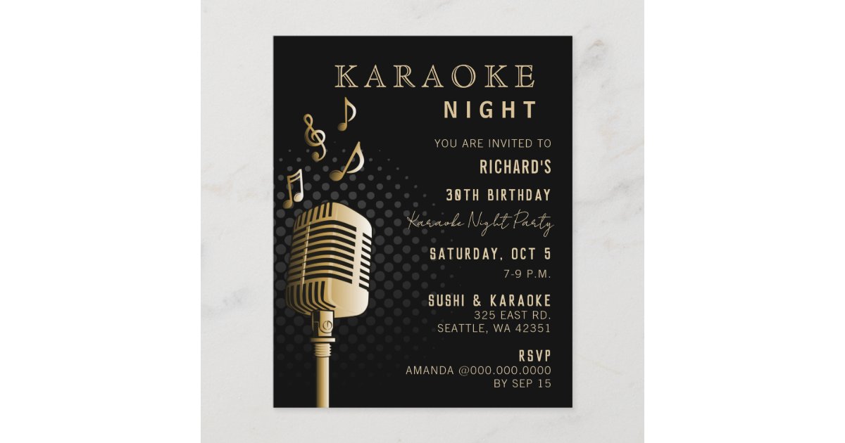 Budget Black Gold Karaoke Night Party Invitation Zazzle
