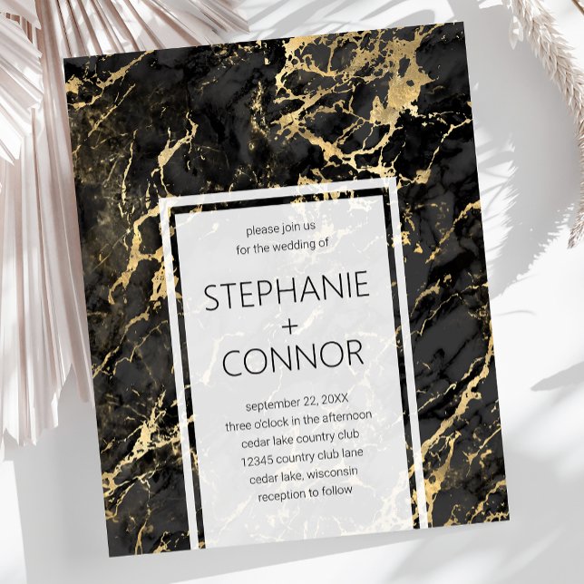 Budget Black Gold Marble Wedding Invitation (Creator Uploaded)
