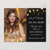 Budget black gold photo birthday Save the Date (Front)