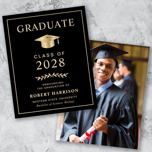 Budget Black Gold Photo Graduation Announcement