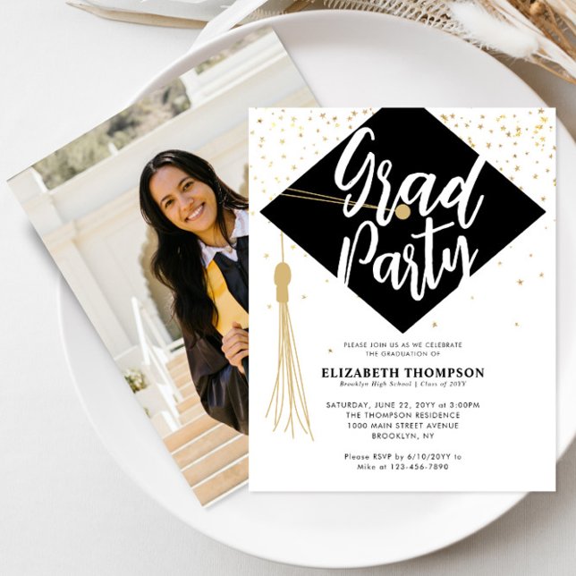 Budget Black Gold Photo Graduation Party Invite (Creator Uploaded)