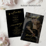 Budget black gold photo wedding program flyer<br><div class="desc">Modern simple minimalist faux gold script trendy solid black ceremony and party cheap BUDGET wedding program paper flyer template featuring chic trendy romantic elegant calligraphy and custom photo overlay on the backside. Easy to personalize with your custom text and picture on both sides! PLEASE READ THIS BEFORE PURCHASING! This is...</div>