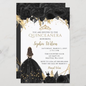 Budget Black Gold Princess Quinceañera Invitation