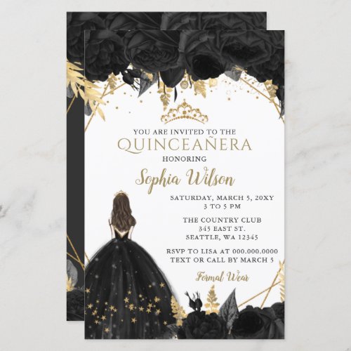 Budget Black Gold Princess Quinceaera Invitation