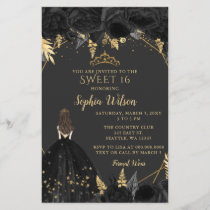 Budget Black Gold Princess SWEET 16  Invitation