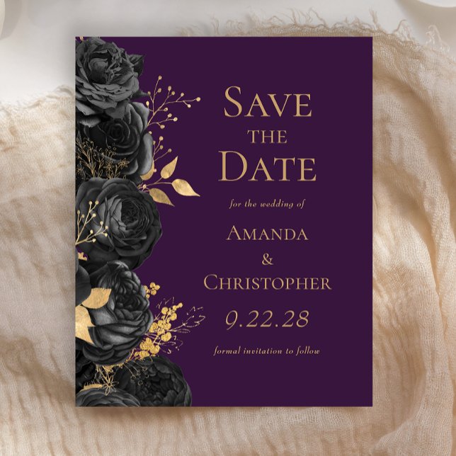 Budget Black Gold Purple Floral Save the Date (Creator Uploaded)