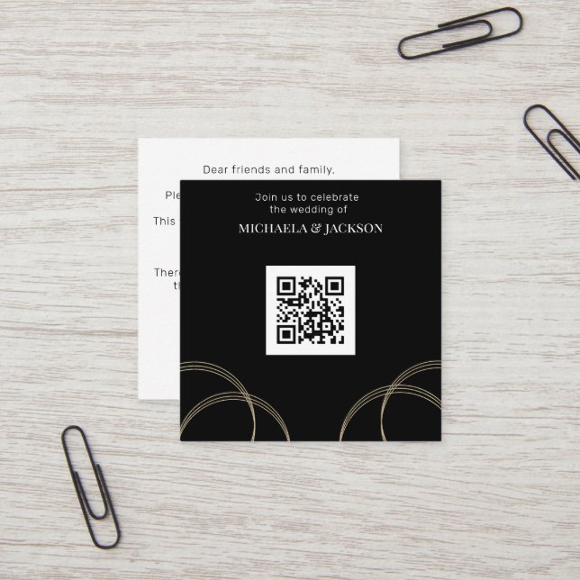 Budget Black Gold QR Code  Wedding Invitation (Front/Back In Situ)