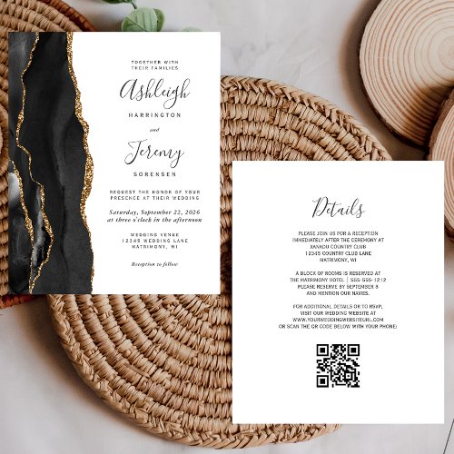 Budget Black Gold QR Code Wedding Invite