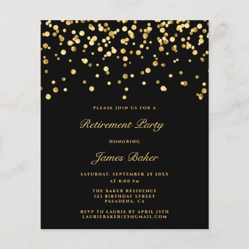 Budget Black & Gold Retirement Party Invitation