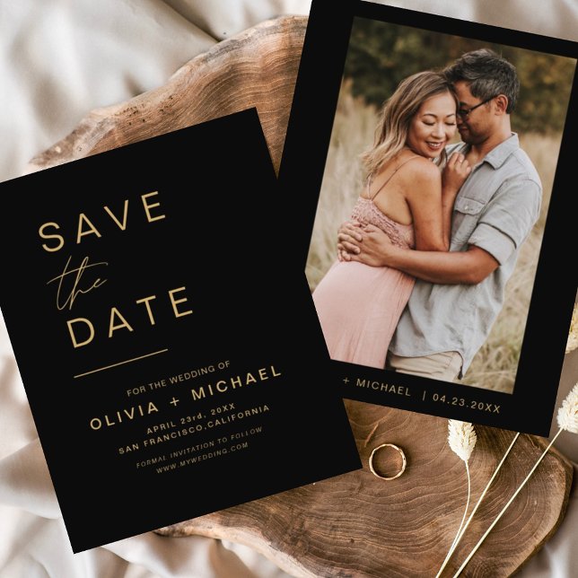 Budget Black Gold Save the Date Elegant Photo  (Creator Uploaded)