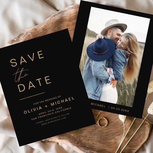 Budget Black Gold Save the Date Photo Minimalist 