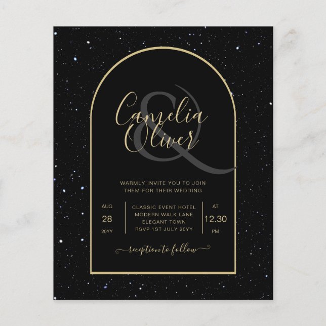 BUDGET BLACK GOLD Starry Night Wedding INVITE Flyer (Front)
