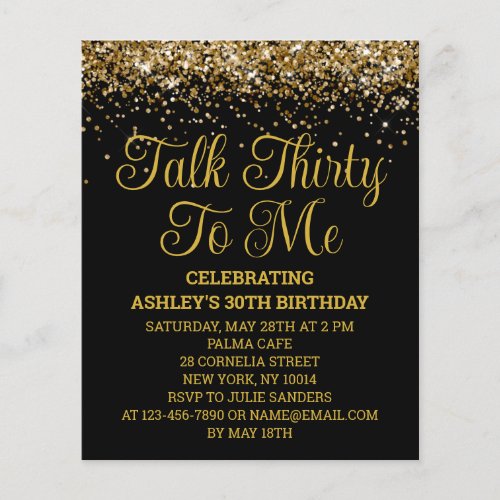 Budget Black Gold Talk Thirty To Me Party Invite