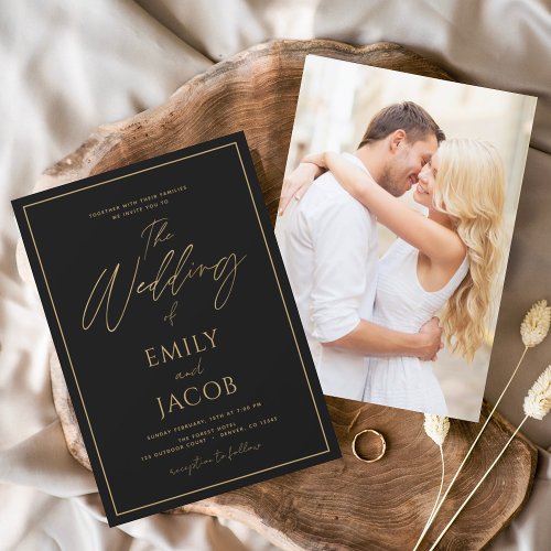 Budget Black Gold Wedding Modern Photo Picture Flyer