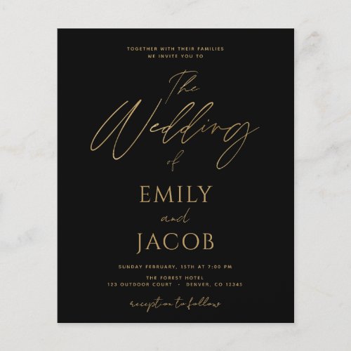 Budget Black Gold Wedding Modern Typography Flyer