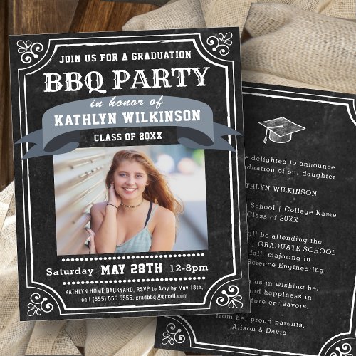 BUDGET Black Graduation BBQ Party Photo Invitation
