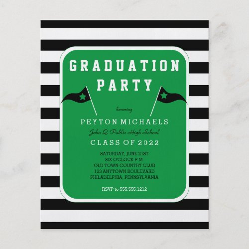 Budget Black Green Flag Striped Graduation Party Flyer
