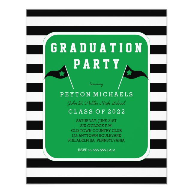 Budget Black |Green Flag Striped Graduation Party Flyer (Front)
