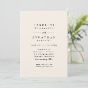 Budget Black Ivory Serif Minimalist Wedding Invite
