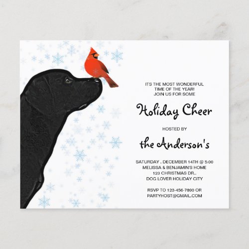 Budget Black Lab Christmas Cardinal Party Invite