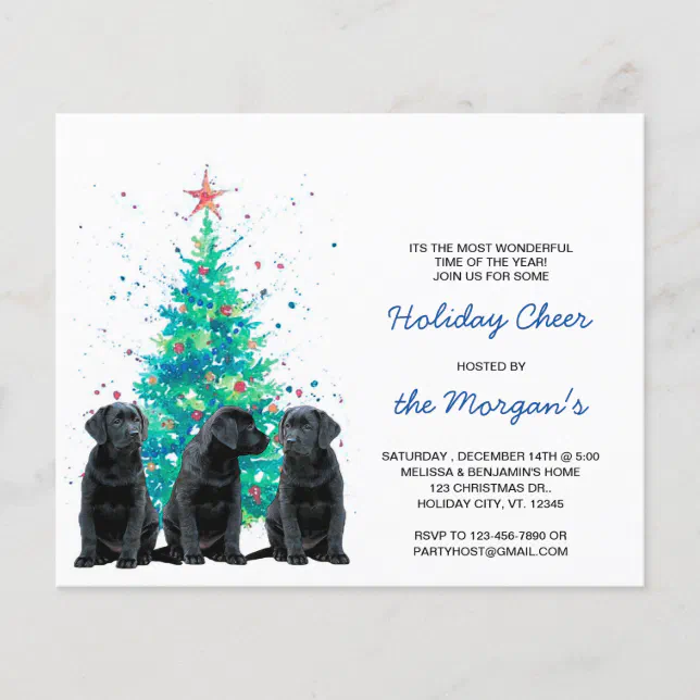 Budget Black Labrador Dog Puppy Holiday Invitation | Zazzle