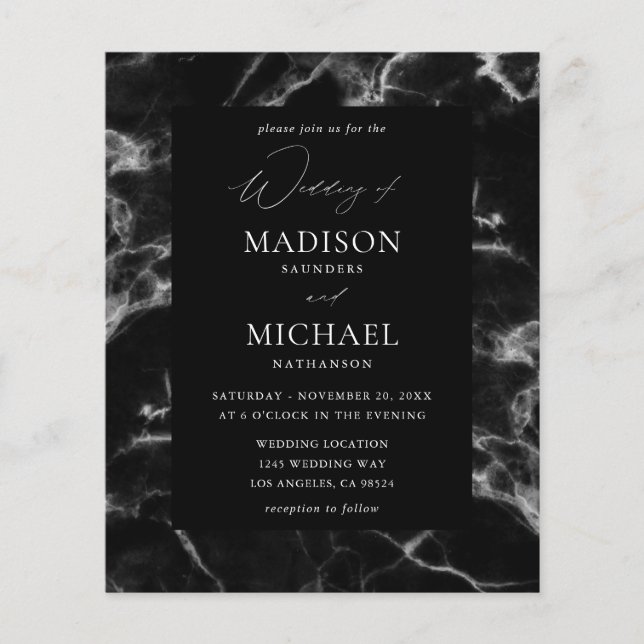 Budget Black Marble Wedding 2 Flyer (Front)