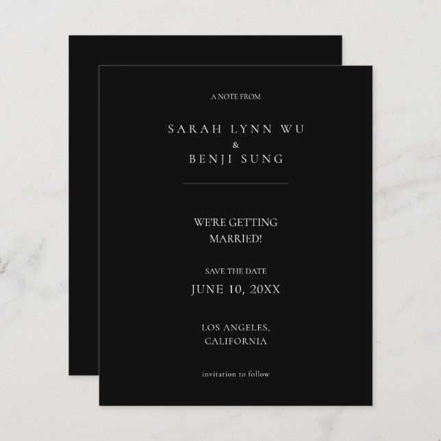 Budget Black Minimalist Mod 2V2 Save the Date (Front/Back)