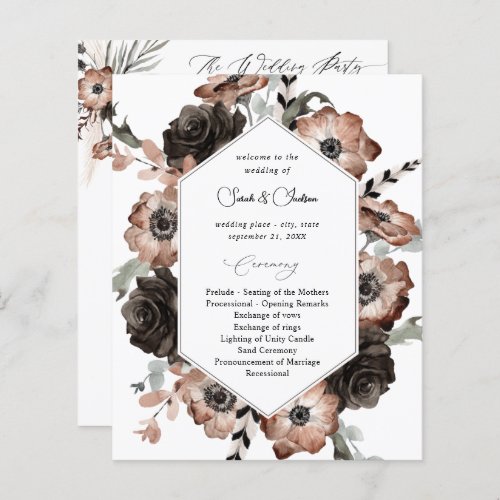 Budget Black  Natural Floral Boho Wedding Program