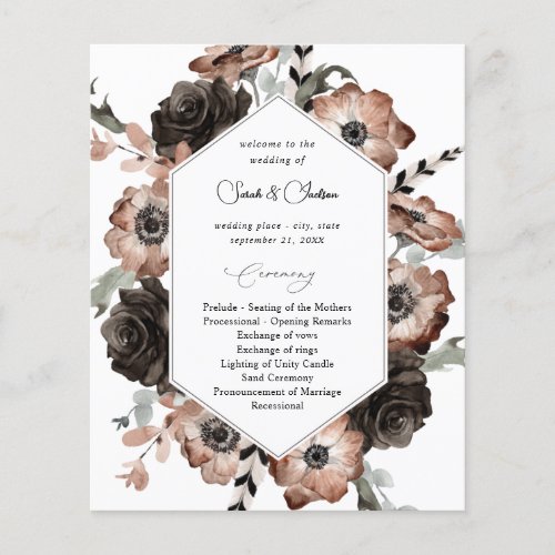 Budget Black  Natural Floral Boho Wedding Program Flyer