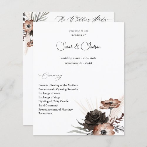 Budget Black NaturalFloral Boho Wedding Program 2