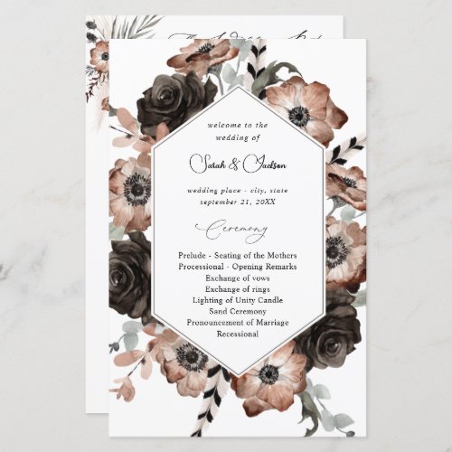 Budget Black NaturalFloral Boho Wedding Program M