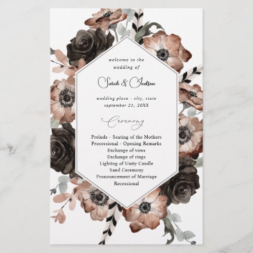 Budget Black NaturalFloral Boho Wedding Program M Flyer