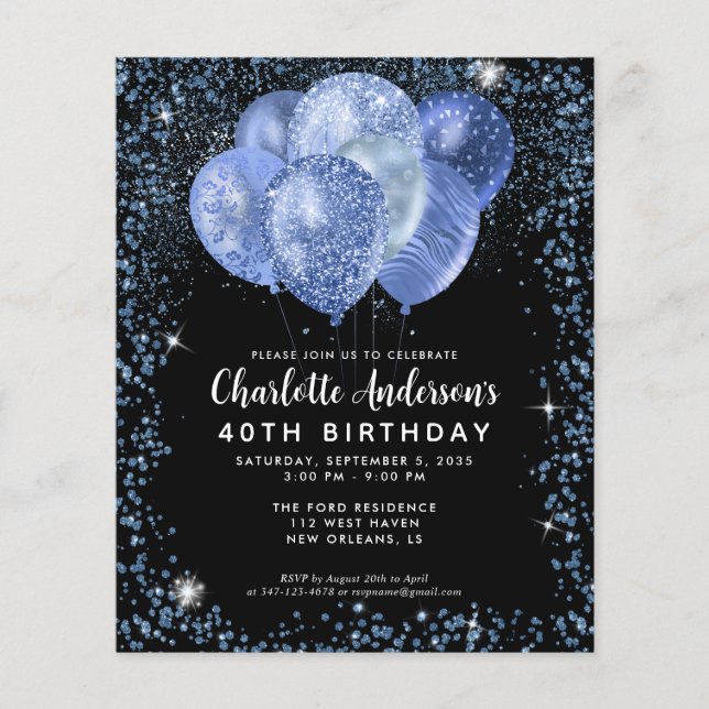 Budget Black Navy Blue Glitter Balloon Birthday (Front)