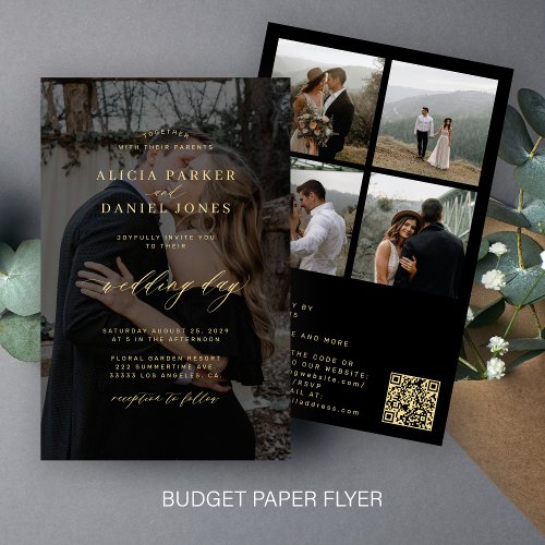 Budget black overlay photo QR code RSVP wedding Flyer