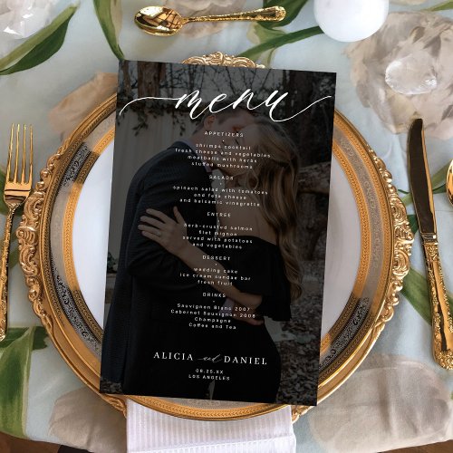 Budget black overlay photo wedding menu