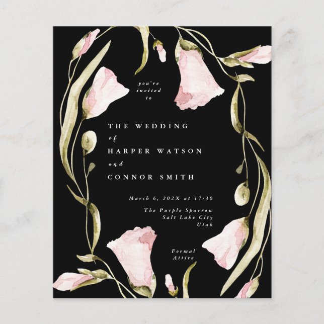 Budget Black Pampas Boho Wildflower Wedding Flyer (Front)