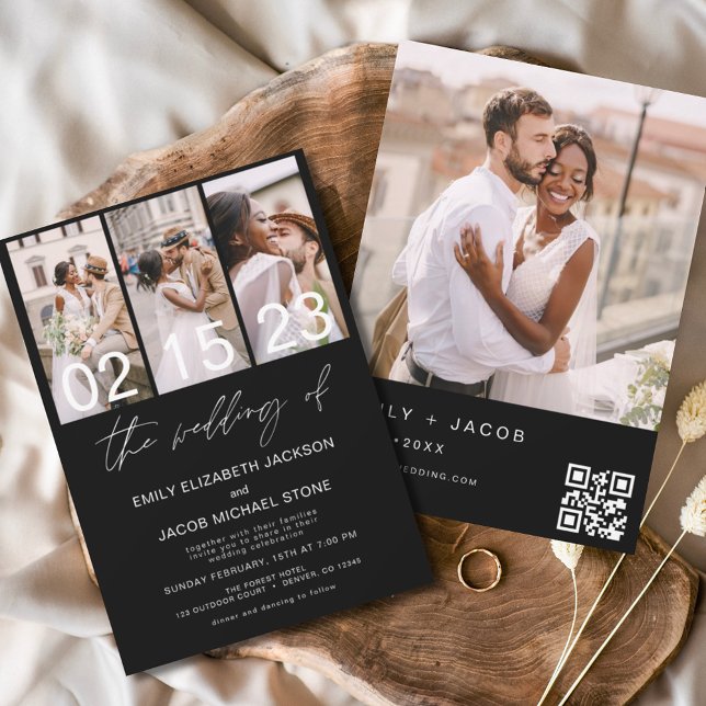 Budget Black Photo QR code Wedding Invitation (Creator Uploaded)