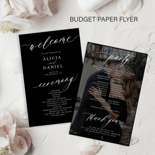 Budget black photo wedding program flyer