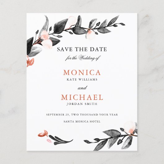 BUDGET BLACK PINK Bloom | Modern SAVE THE DATE (Front)