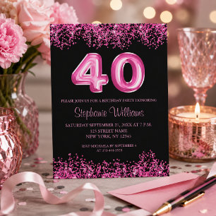 Budget Black Pink Glitzy 40th Birthday Party Flyer