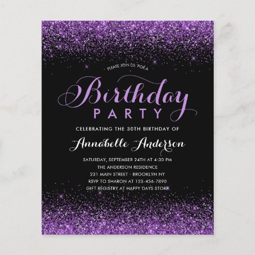 Budget Black Purple Plum Glitter Any Age Birthday