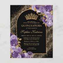 Budget Black Purple Violet Gold Floral Quinceanera