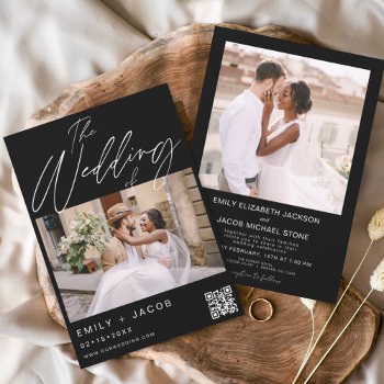 Budget Black Qr Code Photo Wedding Invitation by Hot_Foil_Creations at Zazzle